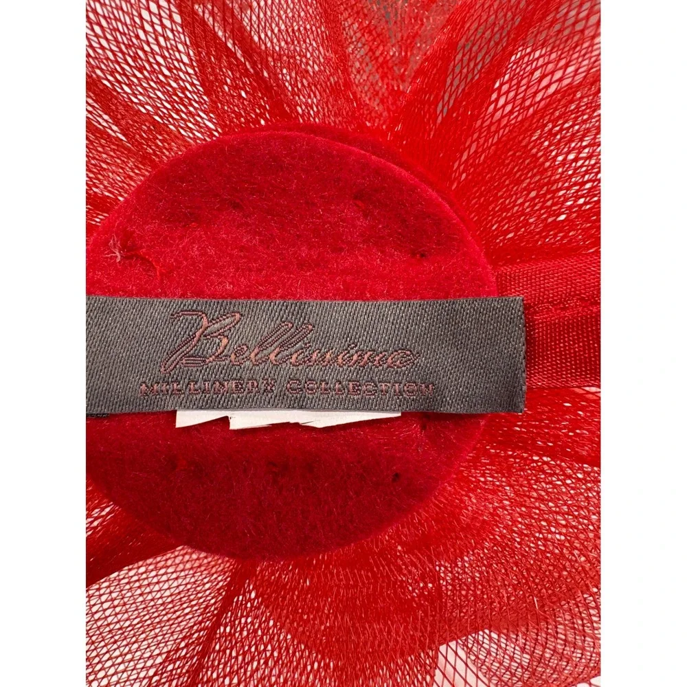 Bellissima‎ Millinery Red Fascinator Headband Mesh Feather Kentucky Derby Hat